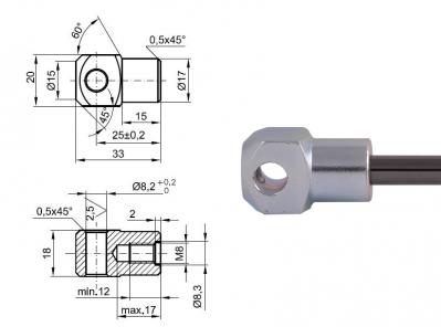 Oko ø 8mm, tloušťka oka 18mm,vnitřní závit M8x15mm (5X/M8)