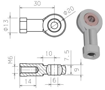 Oko výkyvné - průměr oka 6mm, vnitřní závit M6x10mm (7A/M6)