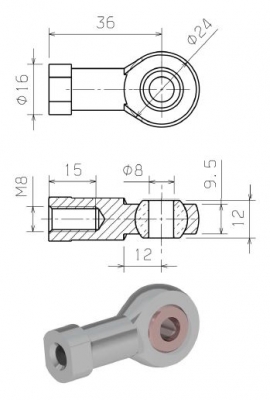 Oko výkyvné - průměr oka 8mm, vnitřní závit M8x10mm (7B/M8)