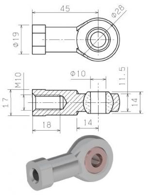 Oko výkyvné - průměr oka 10mm, vnitřní závit M10x10mm (7C/M10)